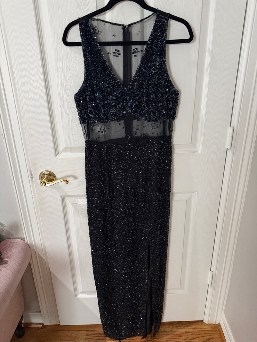 Vintage Laurence Kazar Black Sequin Mesh Maxi Dress medium AS IS